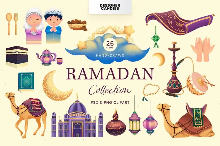 Ramadan Clipart Illustrations 26款阿拉伯伊斯兰教穆斯林开斋节剪贴插图画插webp免抠图设计素材