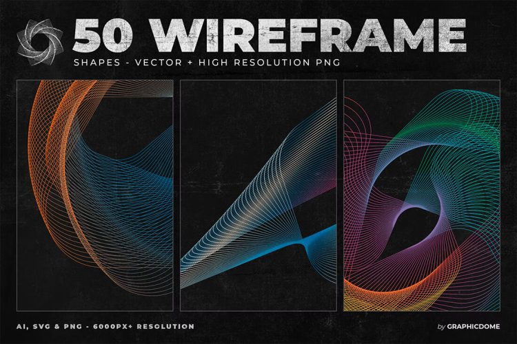 50 Wireframe Vector & PNG Shapes 50款抽象艺术现代时尚3D网格线框编织扭曲波浪背景底纹ai设计素材