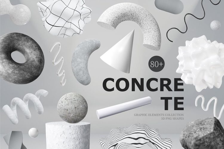 Concrete Brutal 3D Shapes graphics 抽象艺术3D立体侘寂水泥岩石混凝土扭曲几何图形png免抠图片素材