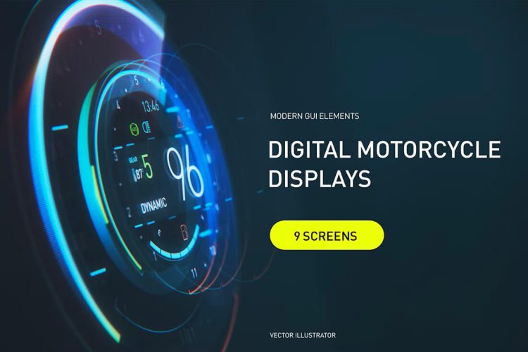 MODERN MOTORCYCLE DISPLAY GUI PACK 9款现代摩托车仪表板的 HUD ui 元素