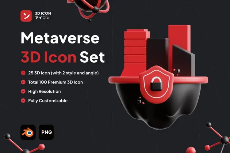 Metaverse 3D Icon Set 25款高级创意元界虚拟科技网络3D图标Icons插图插画Blender模型素材