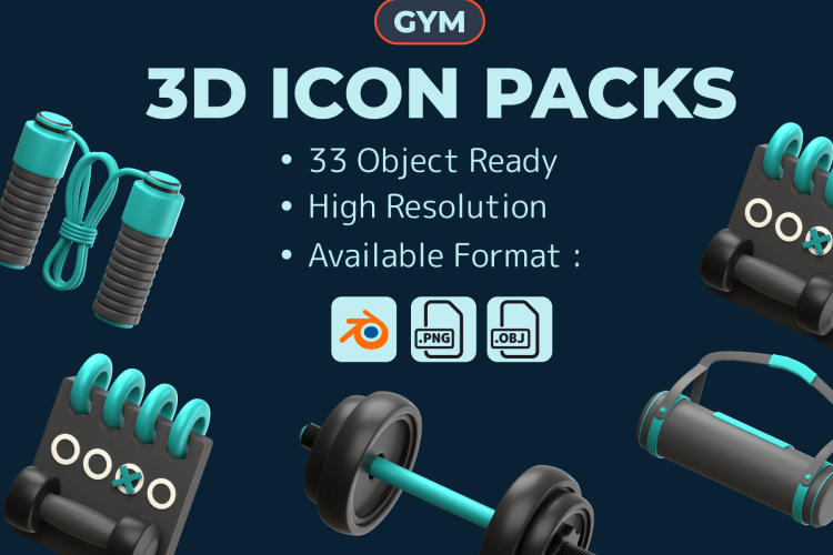 Gym Icon Packs 24款健身房瑜伽运动器械3D立体卡通icon图标png免抠图片设计素材