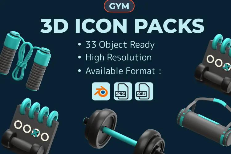 Gym Icon Packs 24款健身房瑜伽运动器械3D立体卡通icon图标webp免抠图片设计素材