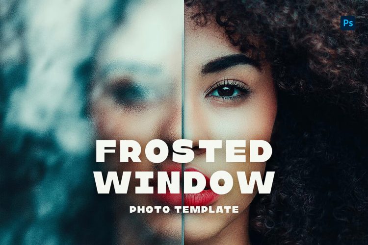 Frosted Window Photo Template 质感真实半透明反射光影磨砂玻璃图像照片海报滤镜ps样机特效模板