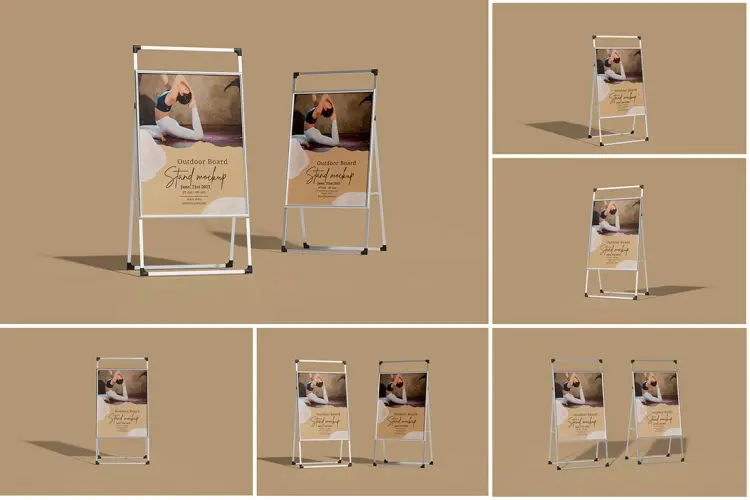 Outdoor Board Stand Mockup 6款广告横幅标志牌海报展架设计贴图ps展示样机国外设计模板免费下载