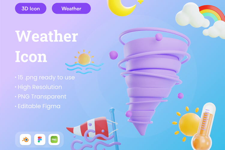 Weather 3D Illustration 15款天气类插画3D图标icon素材png免抠图下载