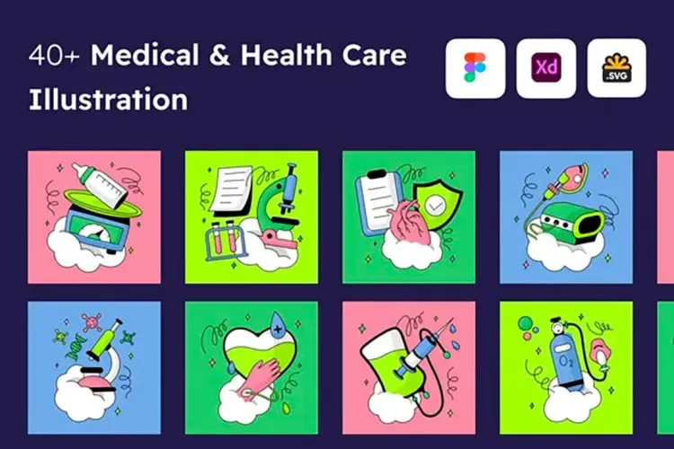 Medical & Health-Care Illustrations 医疗保健和医疗业务的现代时尚插图