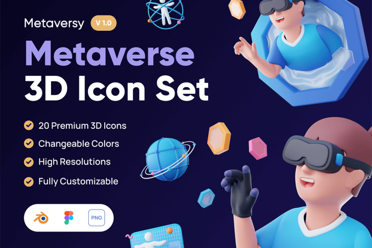 Metaversy – Metaverse 3D Icon Set 20款3D科幻VR游戏虚拟现实元宇宙数字科技区块链icon图标png免抠图素材