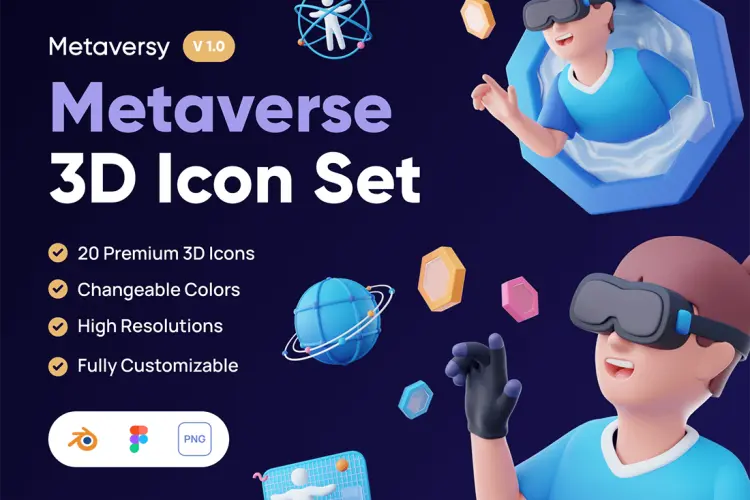 Metaversy – Metaverse 3D Icon Set 20款3D科幻VR游戏虚拟现实元宇宙数字科技区块链icon图标webp免抠图素材