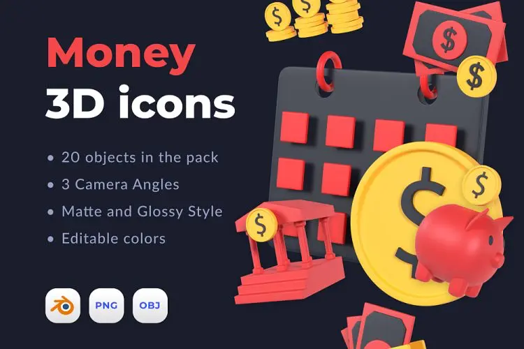 Money 3D icons 20款高清金融钱币金币3D图标icon素材webp免抠图文件