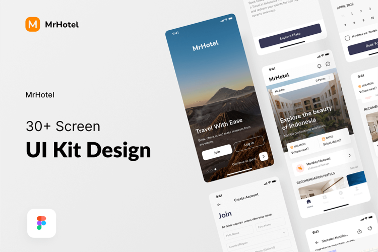 MRHotel – Booking Hotel UI KIT 30屏幕预订酒店移动应用程序UI工具包