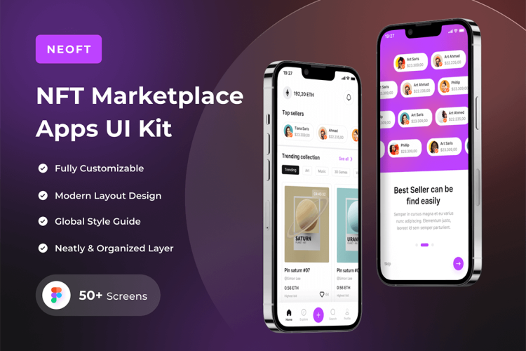 NeoFT – NFT Marketplace Apps UI Kit 50多屏 NFT 市场应用程序 UI 套件