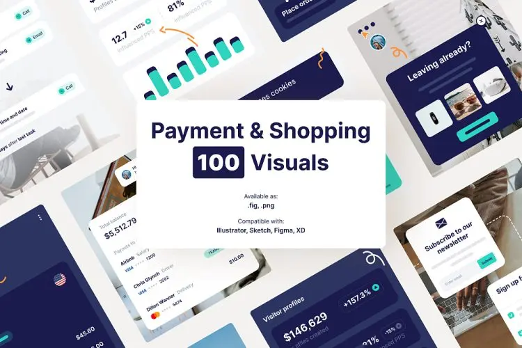 Payment & Shopping Visuals Pack 现代精美电商购物支付app用户交互UI组件卡片设计模板免费下载