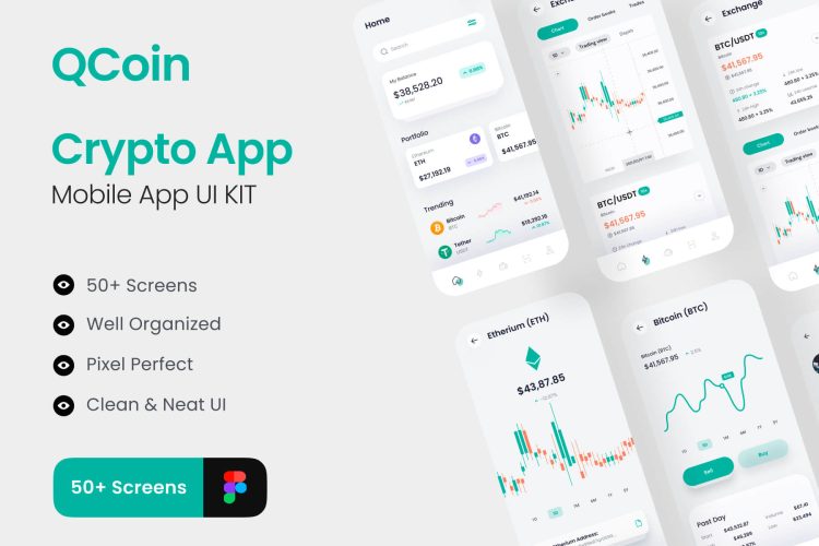 QCoin – Crypto Mobile App UI KIT 移动股票交易软件app界面设计_金融货币交易手机ui设计