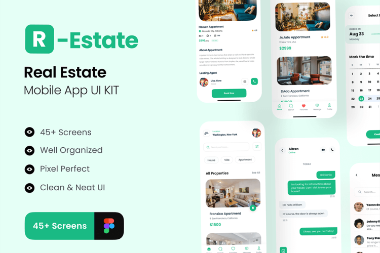 R-Estate- Real Estate App UI KIT 45屏移动房地产应用用户app界面界面ui套件figma源文件