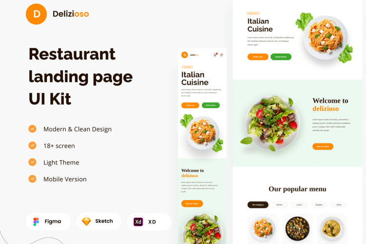 Restaurant Website Responsive 餐厅响应式网站Figma 和 Sketch IOS UI 套件