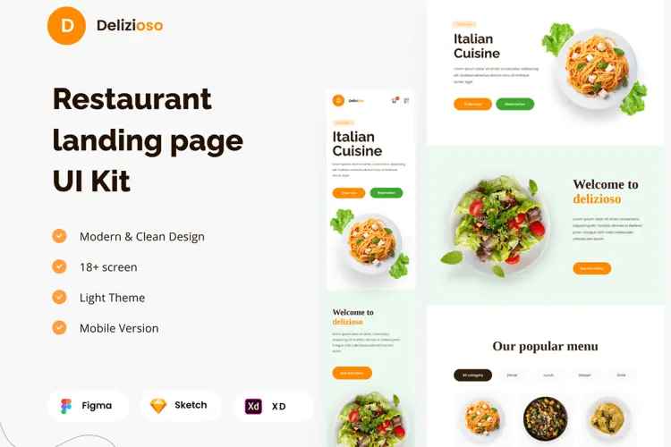 Restaurant Website Responsive 餐厅响应式网站Figma 和 Sketch IOS UI 套件