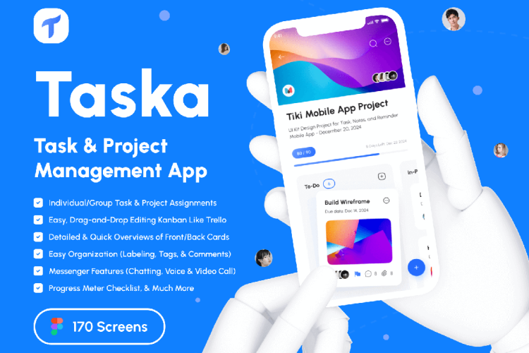 Taska – Task & Project Management App UI Kit 170屏团队工作项目待办事项任务进度管理app界面设计ui套件