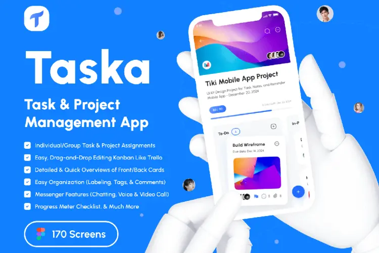 Taska – Task & Project Management App UI Kit 170屏团队工作项目待办事项任务进度管理app界面设计ui套件