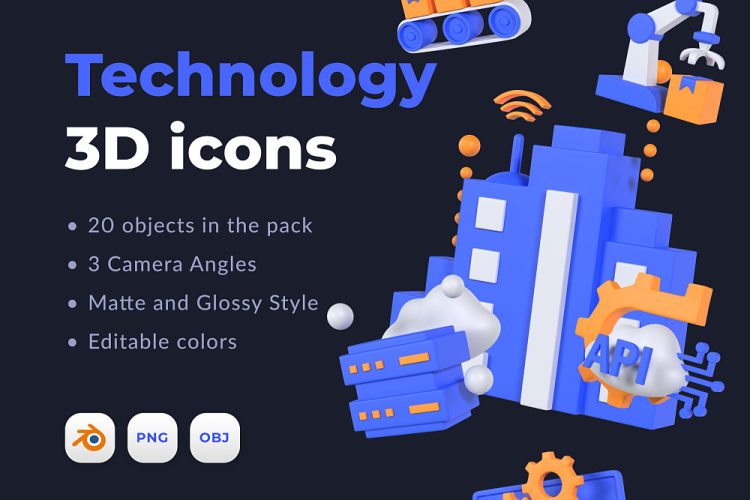 Technology 3D icons 20款高清云服务设备硬件科技技术演示3D图标icon素材png免抠图