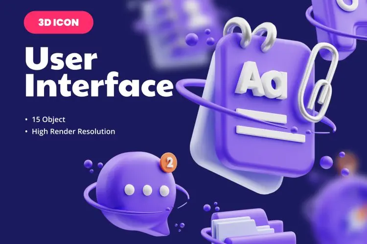 User Interface 3D Illustration 15款3D立体系统软件用户界面交互应用icon图标webp免抠图片素材
