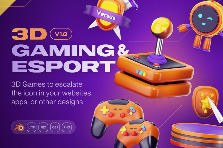 Gamely – Games & Esports 3D Icon Set 20款3D立体卡通电竞游戏比赛插图插画png免抠图片icon图标素材