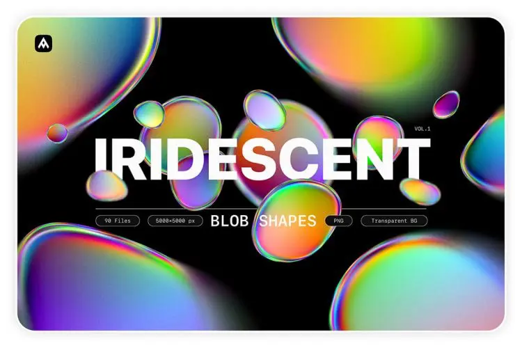 Iridescent blob shapes collection 90款潮流时尚彩虹渐变金属镭射全息气泡水珠webp免抠图片设计素材