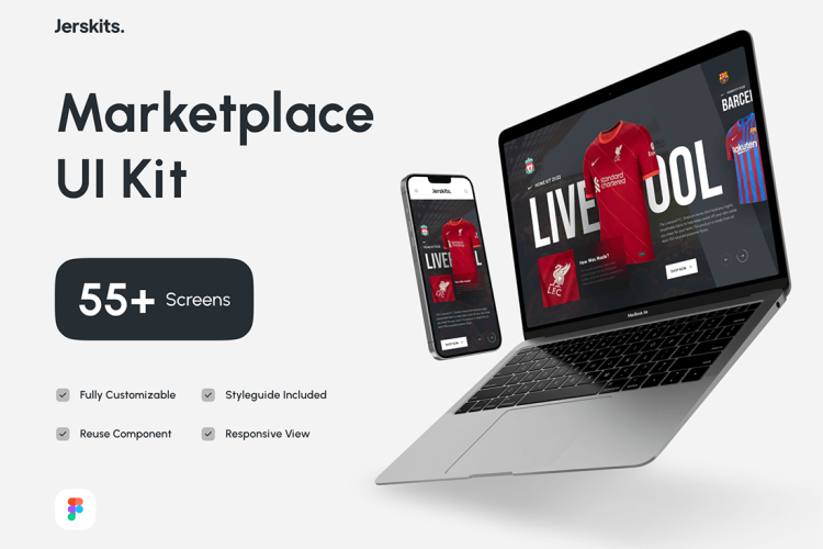 Jerskits – Marketplace UI Kit 55屏干净整洁现代感移动响应式电子商务UI设计模板线上服装商店