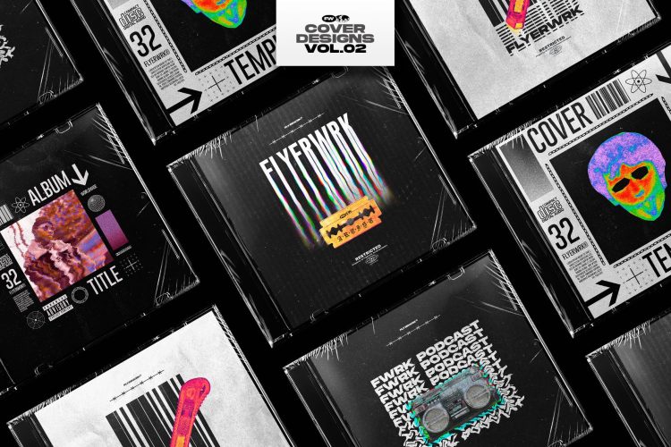 Flyerwrk – Cover Design Templates Vol.2 5款创意嘻哈摇滚潮流音乐CD唱片专辑封面设计ps分层素材源文件