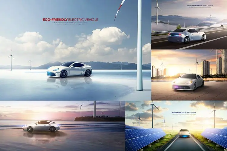 New energy vehicle poster template 11款时尚环保绿色商务都市风新能源汽车海报传单设计psd模板源文件
