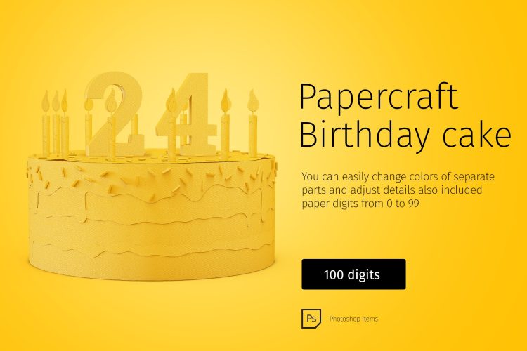 Papercraft Birthday Cake 手工DIY风格剪纸生日蛋糕PSD图片