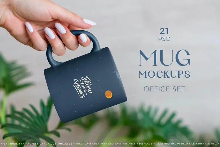 Mug MockUp Office Set 21款马克杯水杯文创礼品杯子设计贴图ps样机办公场景展示效果图