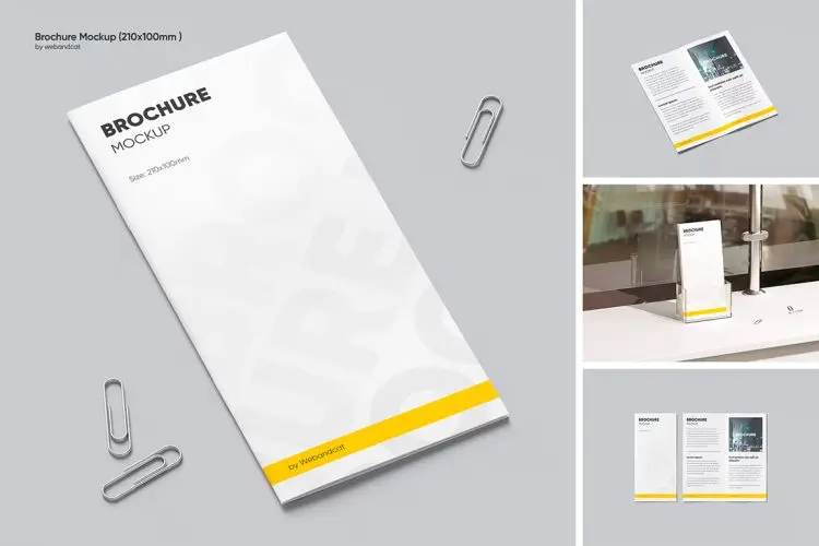 Brochure Mockup 长方形对折页宣传册封面内页设计贴图ps样机素材模板 4psd