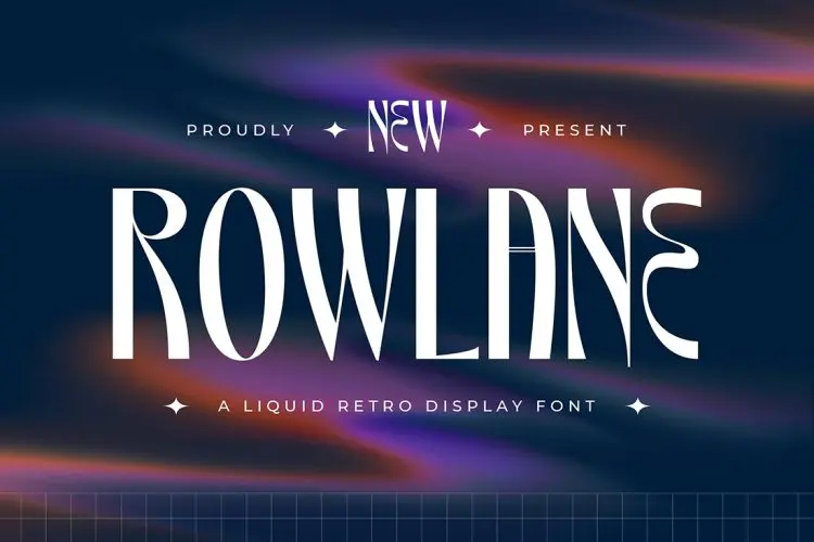 Rowlane – A Liquid Retro Display Font Rowlane时尚复古液体扭曲酸性潮流品牌logo海报标题衬线英文字体