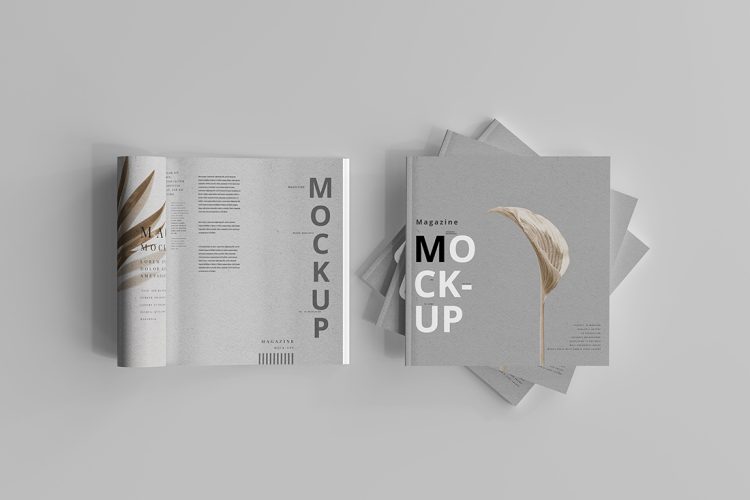 Square Magazine Mockups 25款正方形杂志画册手册封面内页设计作品贴图ps样机素材展示效果