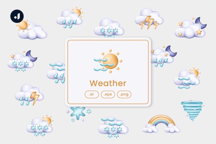 Weather Illustration 16款天气预报主题3D插图插画矢量设计素材png免抠图片