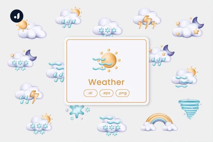 Weather Illustration 16款天气预报主题3D插图插画矢量设计素材webp免抠图片