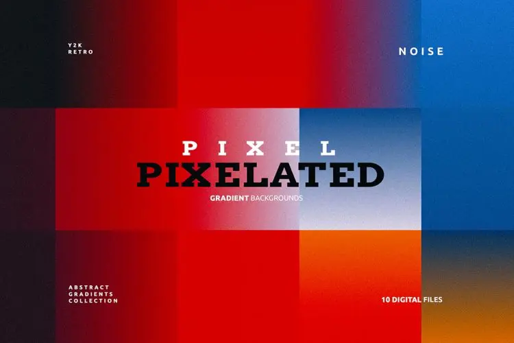 Pixels Pixelated Gradient Backgrounds 02 像素化马赛克毛刺故障方形渐变背景图片国外设计素材 10p