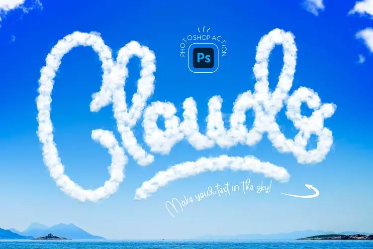 Cloud Photoshop Action 蓝天白云天空浮云文字云层云朵标题字体特效设计ps动作插件模板