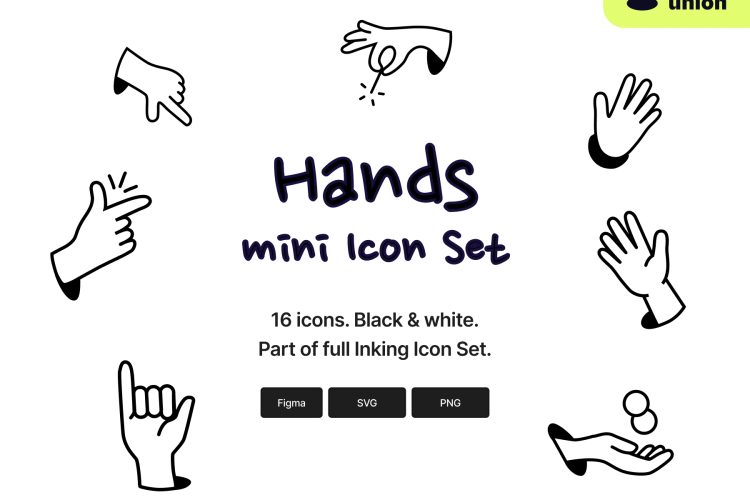 Hands – Inking Icon Set 16款趣味草图手绘手指手势动作手语插图插画icon线性图标设计素材