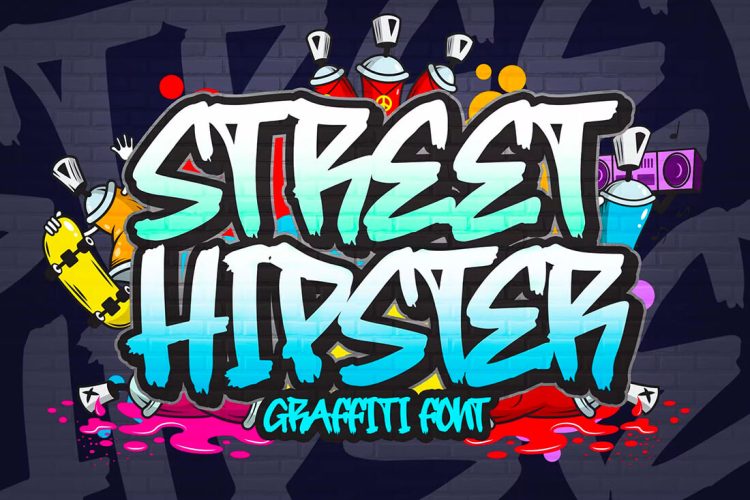 Street Hipster Graffiti Font 潮流街头嘻哈说唱涂鸦喷漆潮牌logo海报标题英文字体