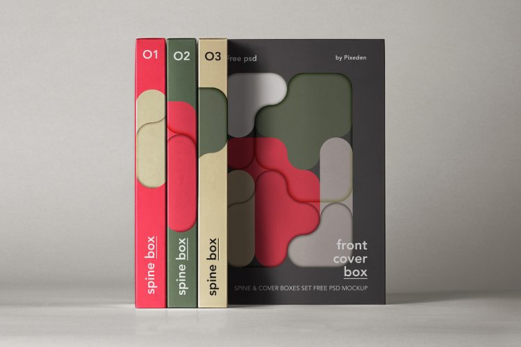 Spine Cover Boxes Psd Mockup Set 长方形纸盒产品包装盒封面设计作品贴图ps样机素材场景展示效果图免费下载