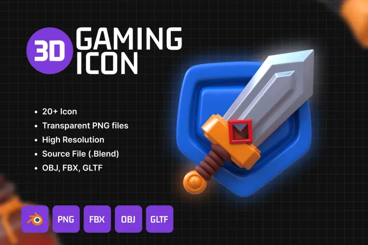 3D Stylized Gaming Icon 20款冷兵器古代战争游戏主题3D图标icon设计素材webp免抠图片