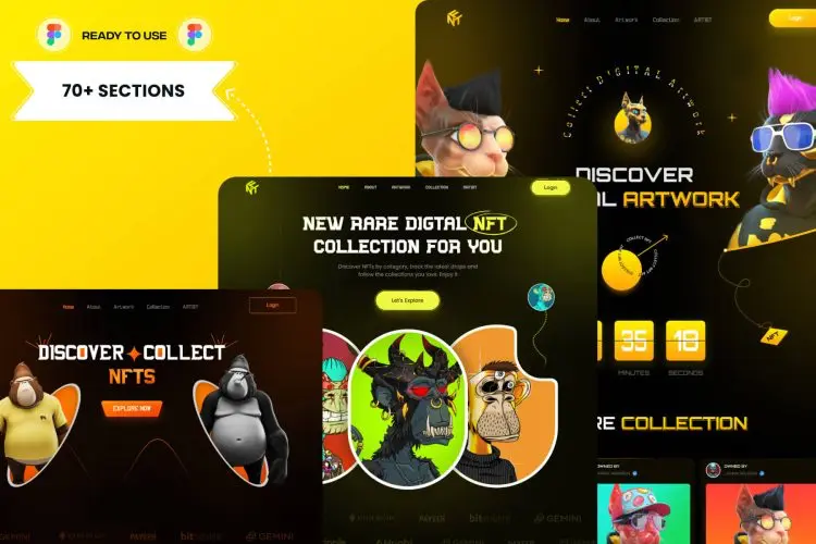 15+ NFT Landing Page UI Kit 15屏NFT 登陆页面 UI 套件Figma源文件免费下载