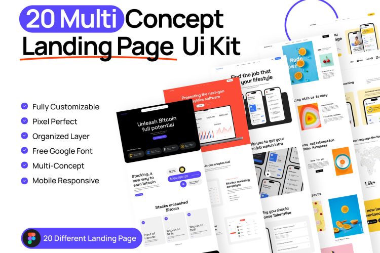 20 Multi Purpose Landing page design 20款响应式营销推广展示落地页网站网页界面设计ui套件web模板