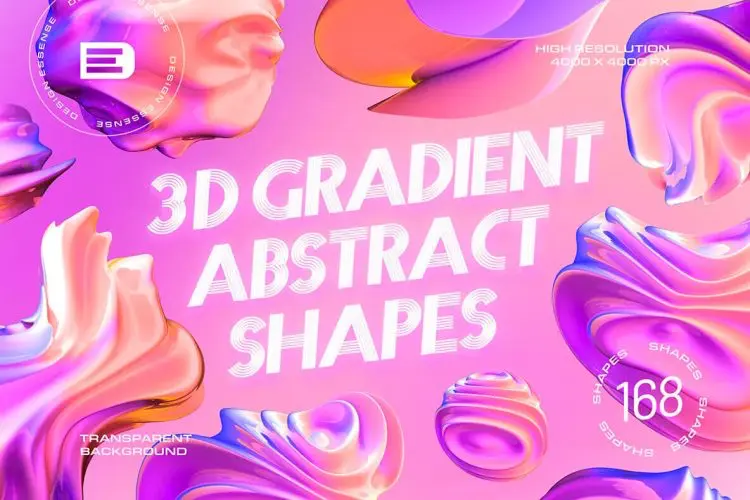 3D Gradient Abstract Shapes 168款3D立体扭曲渐变抽象艺术几何图形海报背景webp免抠图片素材