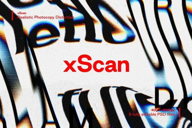 xScan – Photocopy Distortion Effect 创意抽象扭曲变形logo海报标题字体设计ps样机素材特效生成模板