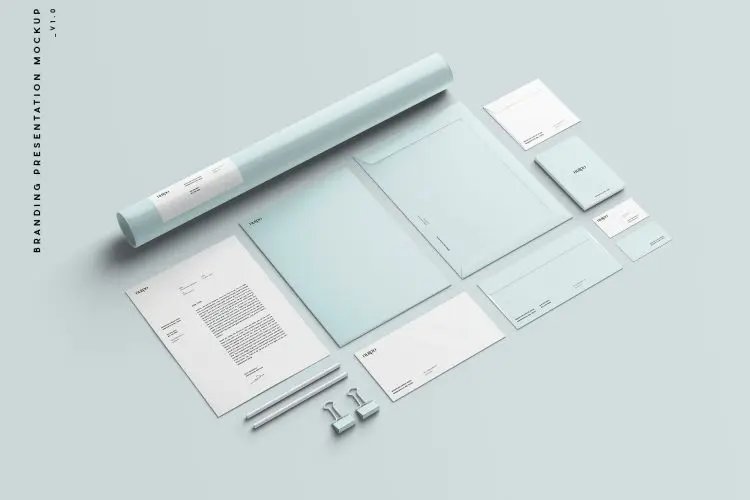 Branding Presentation Mockup 信封信纸名片文具品牌VI样机贴图ps设计素材源文件场景展示模板