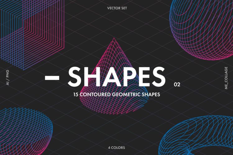 Contoured Vector Geometric Shapes 创意抽象D三维立体几何图形海报视觉背景底纹ai设计素材源文件