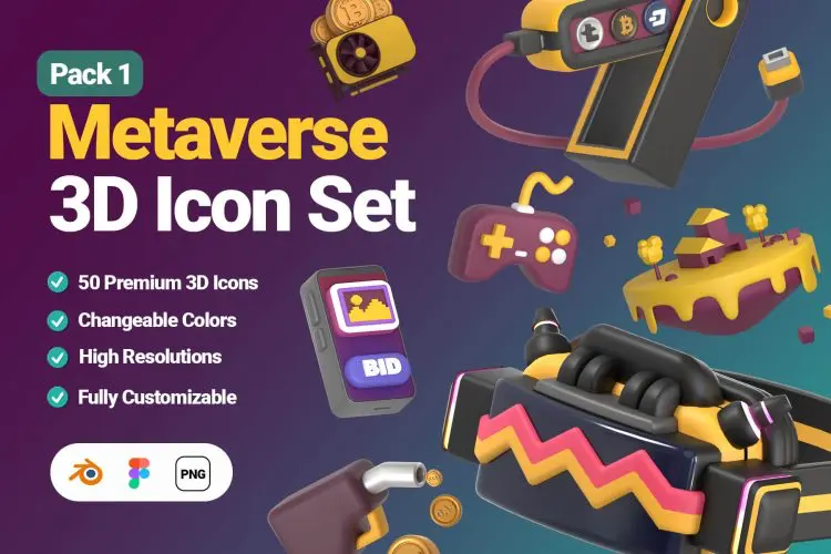 Metaverse 3D Icon Set Pack.1 50款3D趣味卡通元宇宙NFT金融加密货币区块链icon图标webp免抠图片